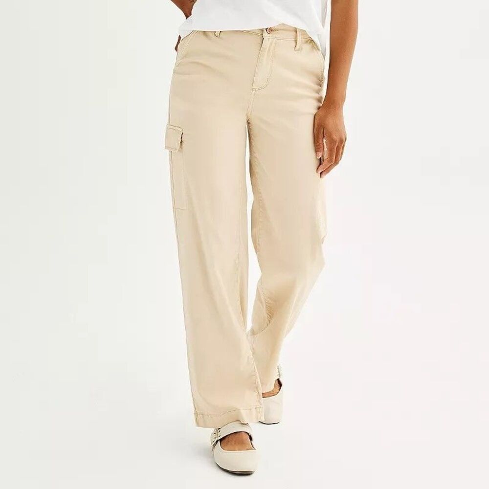 SONOMA Cargo Utility Pants Womens 18 Beige Straight Leg Stretch NEW